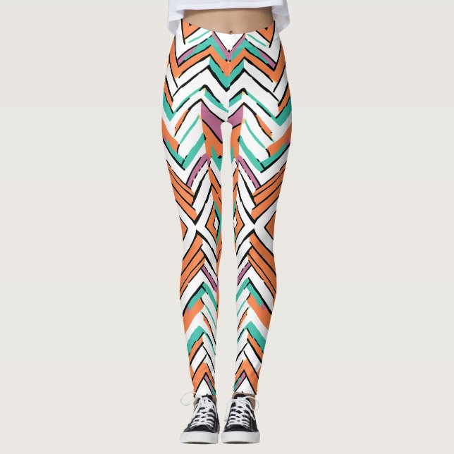 Bold Color Herringbone Chevron pattern Leggings (Front)