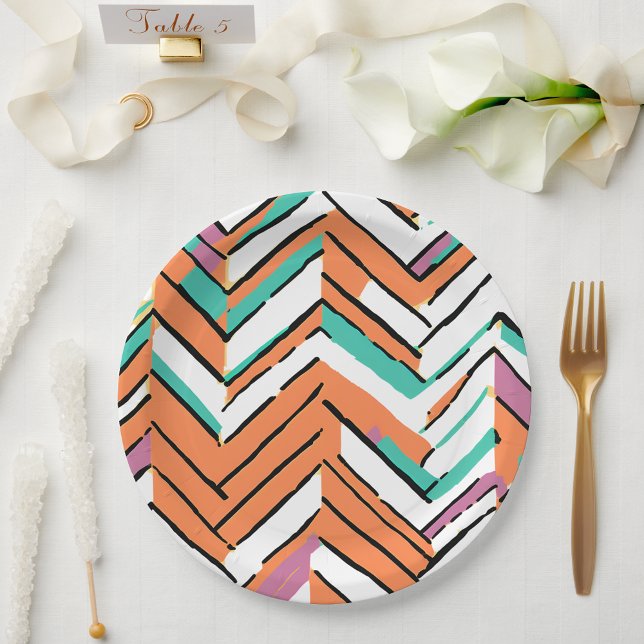 Bold Color Herringbone Chevron pattern Paper Plates (Bold Color Herringbone Chevron pattern Paper Plates)