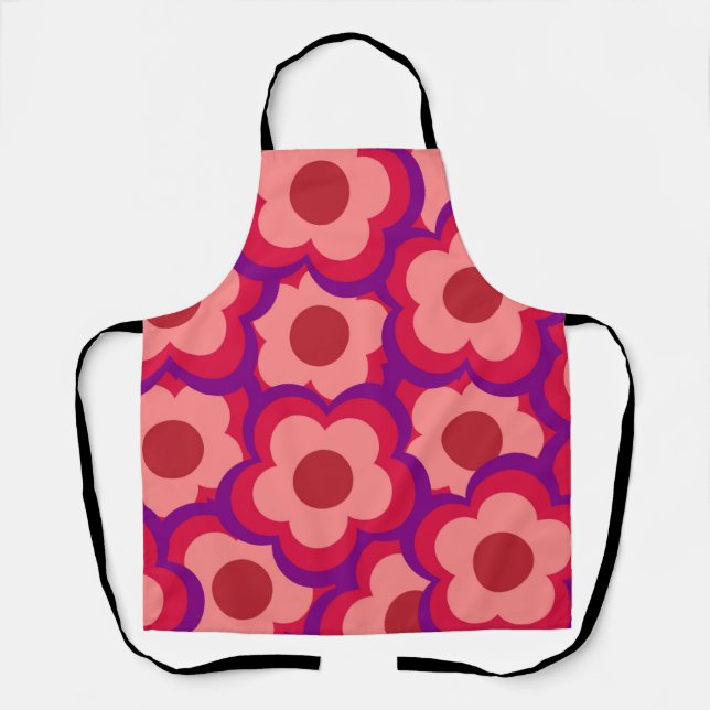 Bold Color Retro Hippie Flower Pattern Apron (Front)