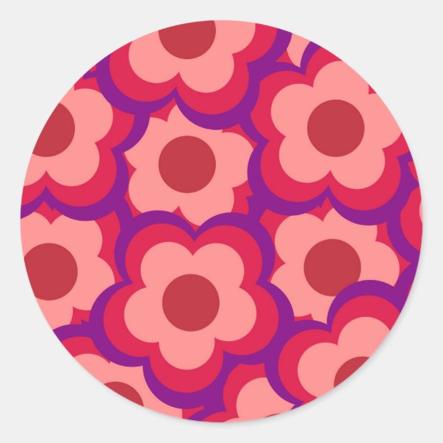 Bold Color Retro Hippie Flower Pattern Classic Round Sticker (Front)