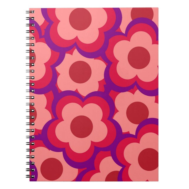 Bold Color Retro Hippie Flower Pattern Notebook (Front)