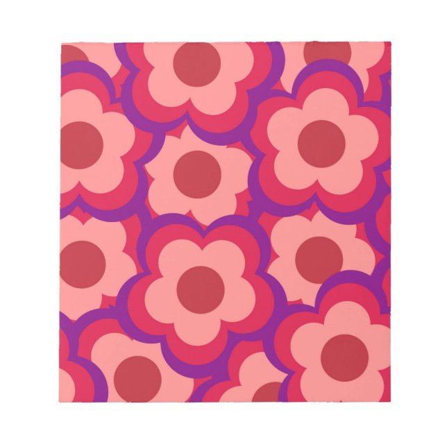 Bold Color Retro Hippie Flower Pattern Notepad (Front)