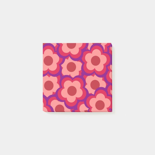 Bold Color Retro Hippie Flower Pattern Post-it Notes (Front)