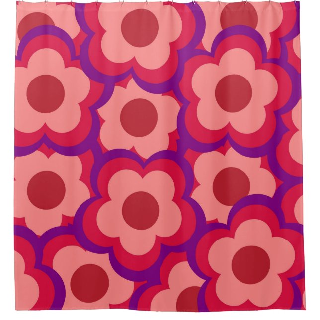 Bold Color Retro Hippie Flower Pattern Shower Curtain (Front)