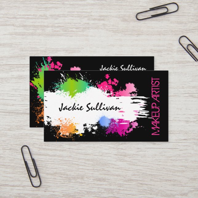 Bold Color Splash Makeup Artist Business Card (Front/Back In Situ)