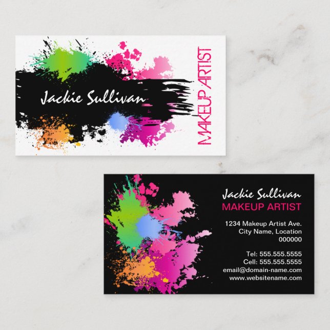 Bold Color Splash Makeup Artist Business Card (Front/Back)