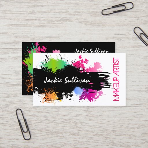 Customizable Bold Color Splash Makeup Artist Business Cards