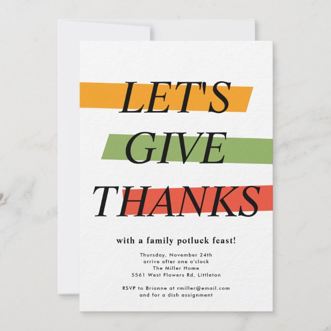 Bold Color Thanksgiving Party Invitation (Front)