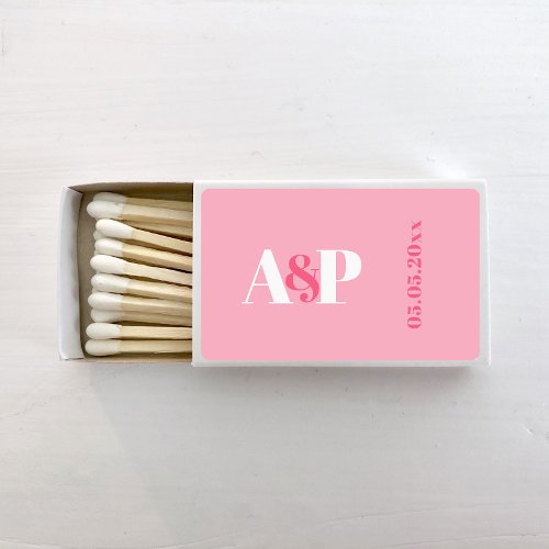 Bold Colorblock Pink White Initials Wedding Matchboxes
