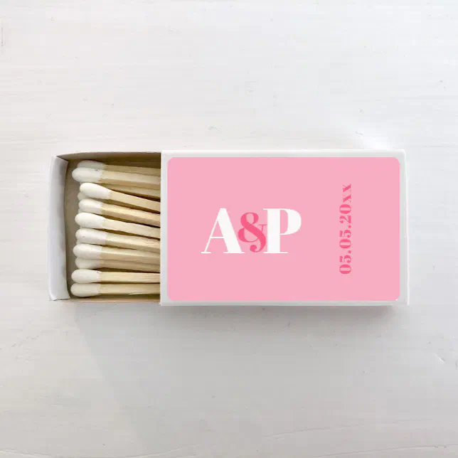 Bold Colorblock Pink White Initials Wedding Matchboxes | Zazzle