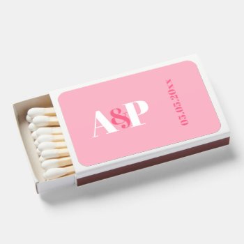 Bold Colorblock Pink White Initials Wedding Matchboxes by DulceGrace at Zazzle