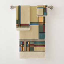 Bold Colored Arts &amp; Crafts Fall Geometric Bath Towel Set
