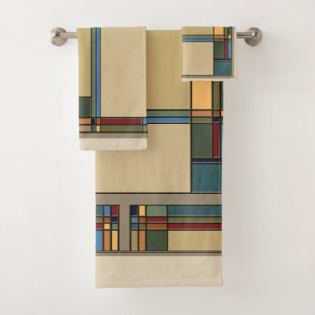 Bold Colored Arts & Crafts Fall Geometric Bath Towel Set