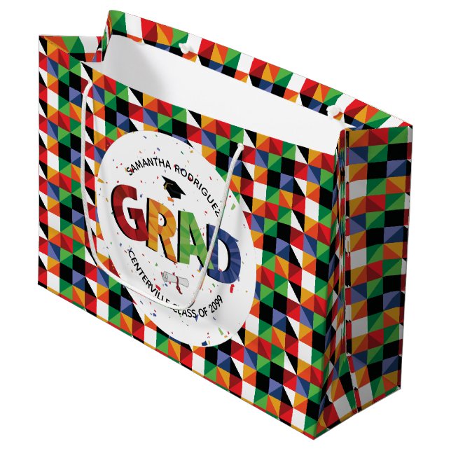 Bold Colored Pattern Grad Large Gift Bag (Front Angled)