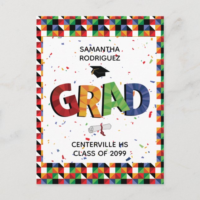 Bold Colored Pattern Grad Party Invite (Front)