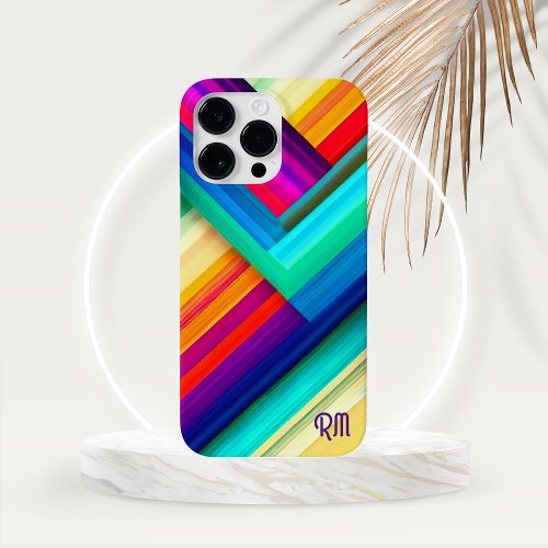 Bold Colored Stripe Design with Chevron  Initials Case_Mate iPhone 14 Pro Max Case