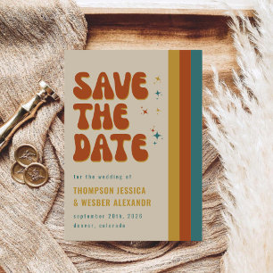 Bold Colorful 70's Retro Script Wedding Save The Date