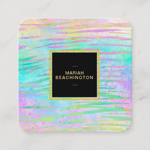 ** Bold Colorful Abstract Animal  AP93  Gold Neon Square Business Card