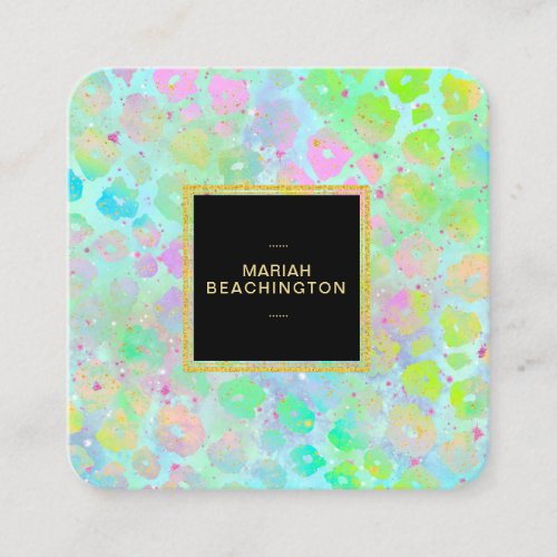 ** Bold Colorful Abstract Animal AP93  Neon Gold Square Business Card