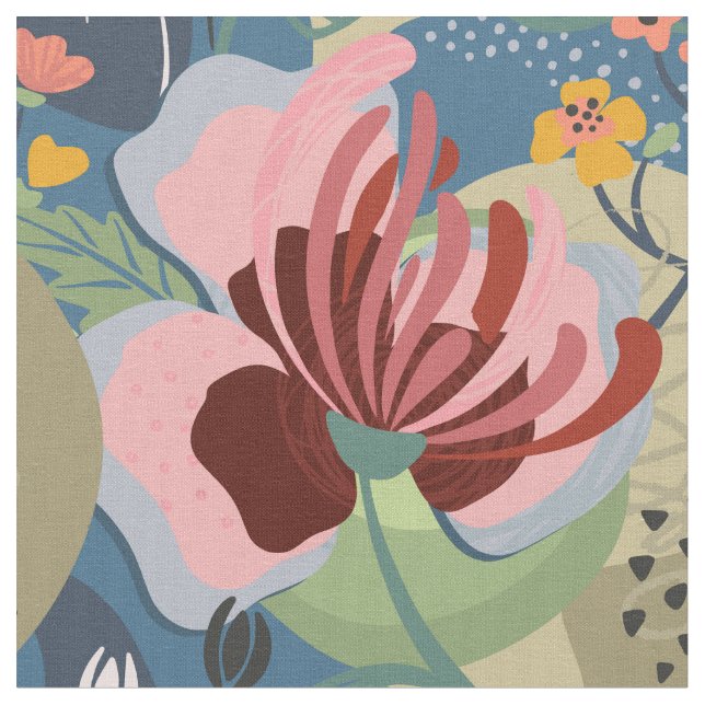 Bold Colorful Abstract Floral Fabric (Close Up)
