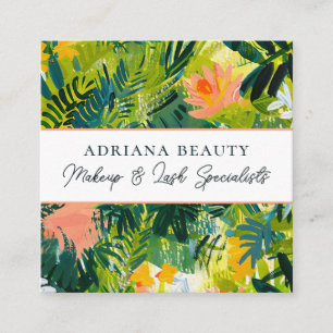Bold Colorful Abstract Floral Makeup Artist Square Business Card