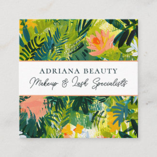 Bold Colorful Abstract Floral Makeup Artist Square Business Card
