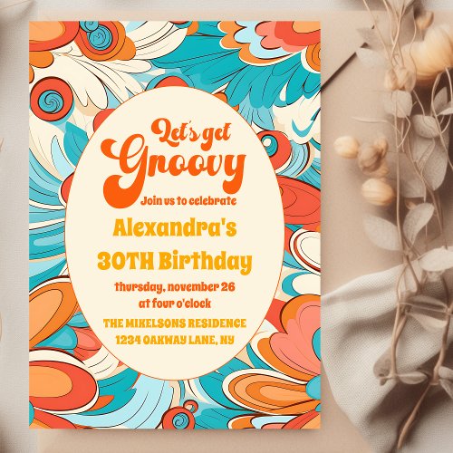Bold Colorful Abstract Floral Retro Birthday  Invitation