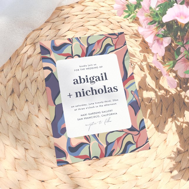 Bold Colorful Abstract Floral Unique Retro Wedding Invitation (Creator Uploaded)