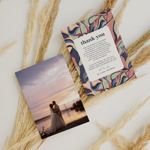 Bold Colorful Abstract Maximalist Photo Wedding Thank You Card