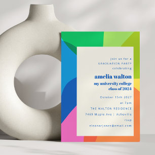 Bold Colorful Abstract Rainbow Graduation Party Invitation