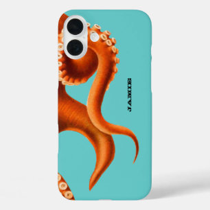 Bold Colorful Aqua and Orange Octopus iPhone 16 Plus Case
