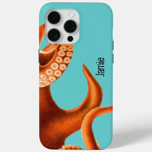 Bold Colorful Aqua and Orange Octopus iPhone 15 Pro Max Case
