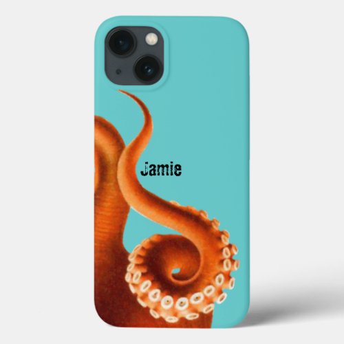 Bold Colorful Aqua Orange Octopus iPhone 13 Case