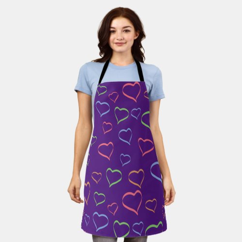 Bold Colorful Asymmetric Hearts Pattern Apron