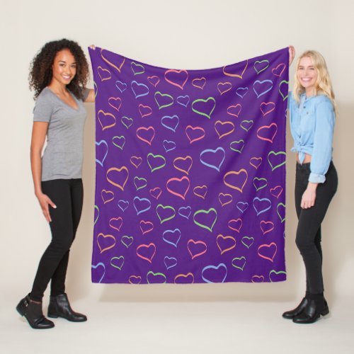 Bold Colorful Asymmetric Hearts Pattern Fleece Blanket