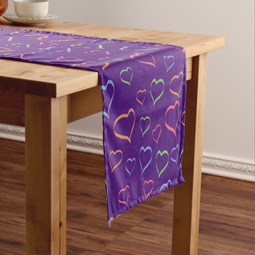 Bold Colorful Asymmetric Hearts Pattern Short Table Runner