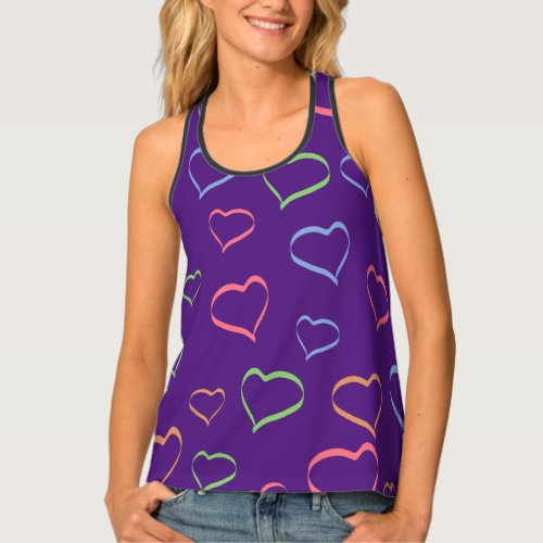 Bold Colorful Asymmetric Hearts Pattern Tank Top