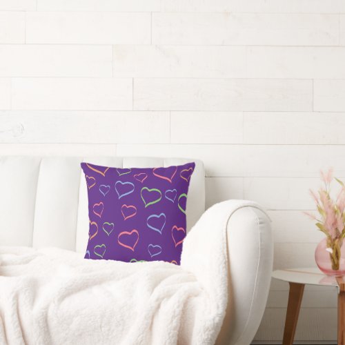 Bold Colorful Asymmetric Hearts Pattern Throw Pillow