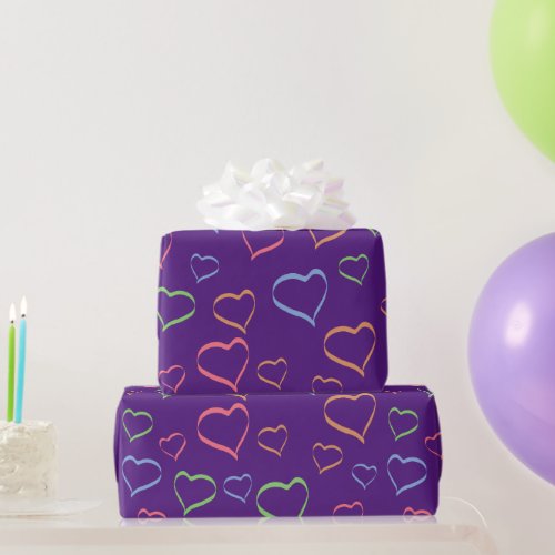 Bold Colorful Asymmetric Hearts Pattern Wrapping Paper