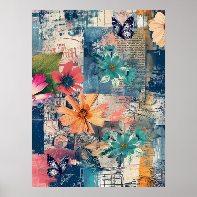 Bold Colorful Boho Floral Butterfly Abstract Art  Poster (Front)