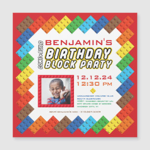 Bold Colorful Bricks Building Blocks Birthday Magnetic Invitation