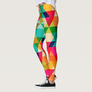 Bold Colorful Bright Geometric Triangle Pattern Leggings