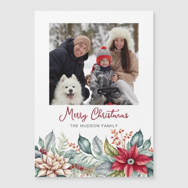Bold Colorful Christmas Poinsettias Family Photo (Front)