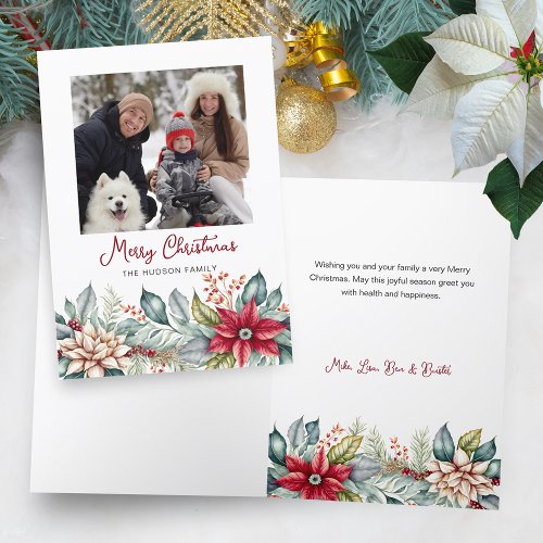 Bold Colorful Christmas Poinsettias Family Photo Holiday Card