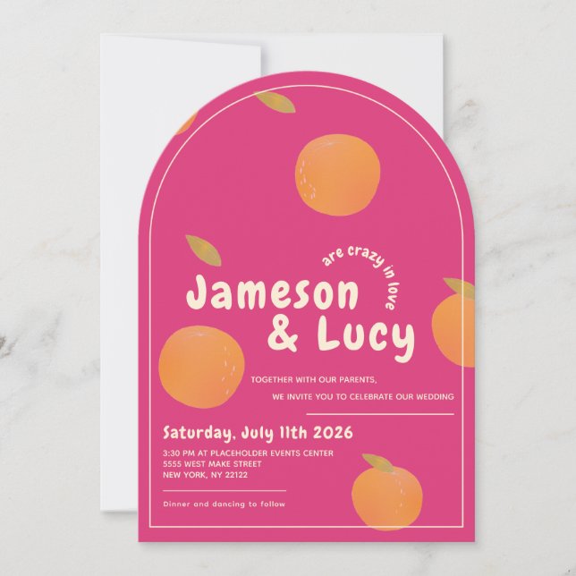 Bold, colorful citrus wedding invitation (Front)