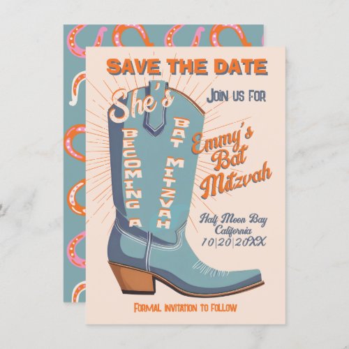 Bold Colorful Cowboy Western Bat Mitzvah  Invitation