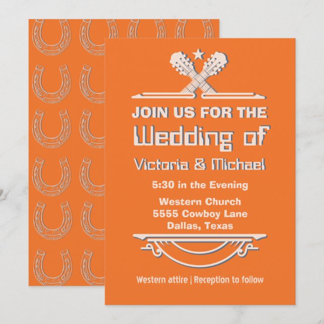 Bold Colorful Cowboy Western Guitar Wedding Invitation (Front/Back)