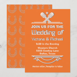 Bold Colorful Cowboy Western Guitar Wedding Invitation