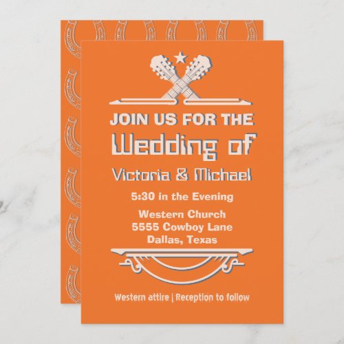 Bold Colorful Cowboy Western Guitar Wedding Invitation