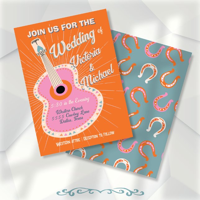 Bold Colorful Cowboy Western Guitar Wedding Invitation (Creator Uploaded)